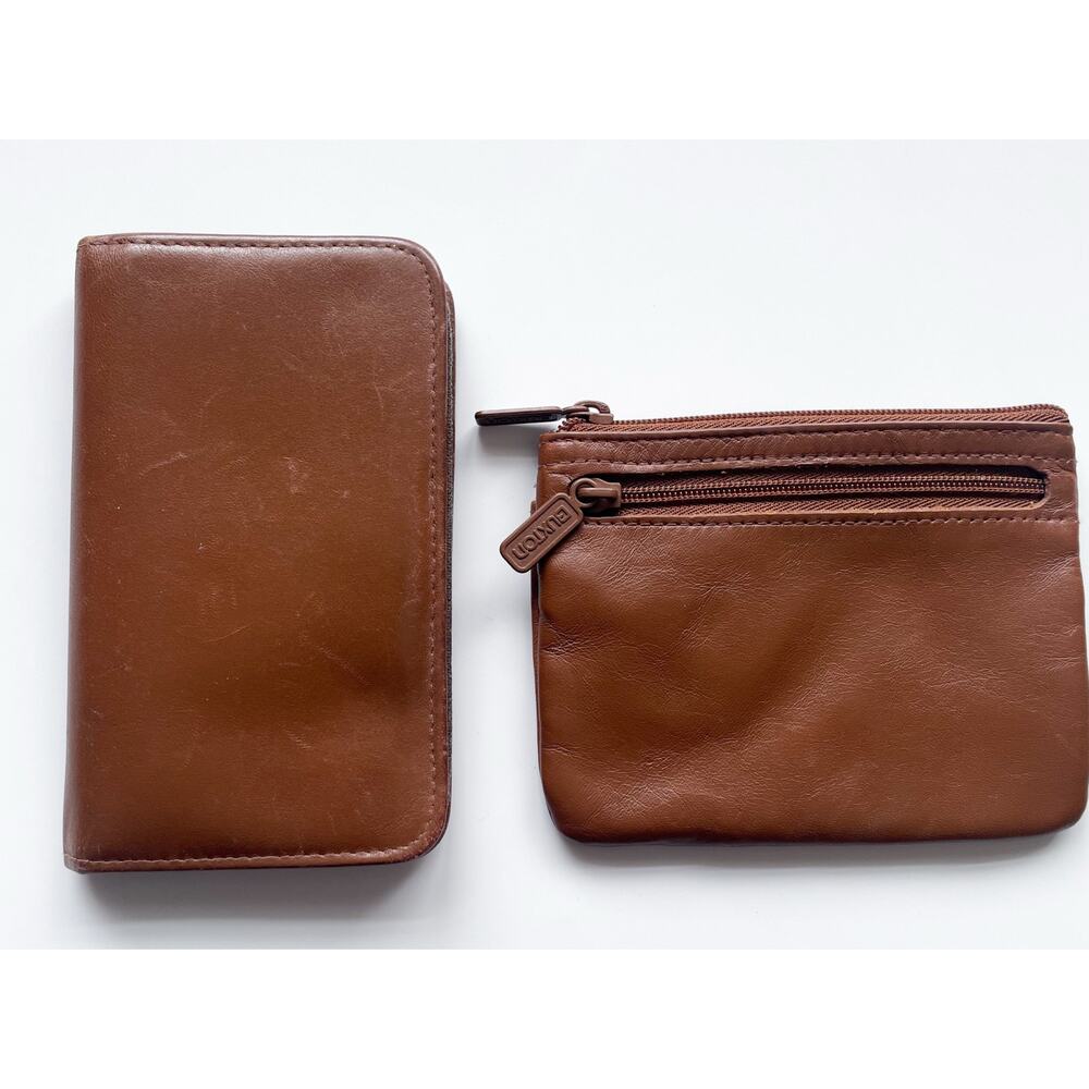 Buxton Brown Velvet Touch Leather Wallet and Zipper Coin Purse Accessory Set